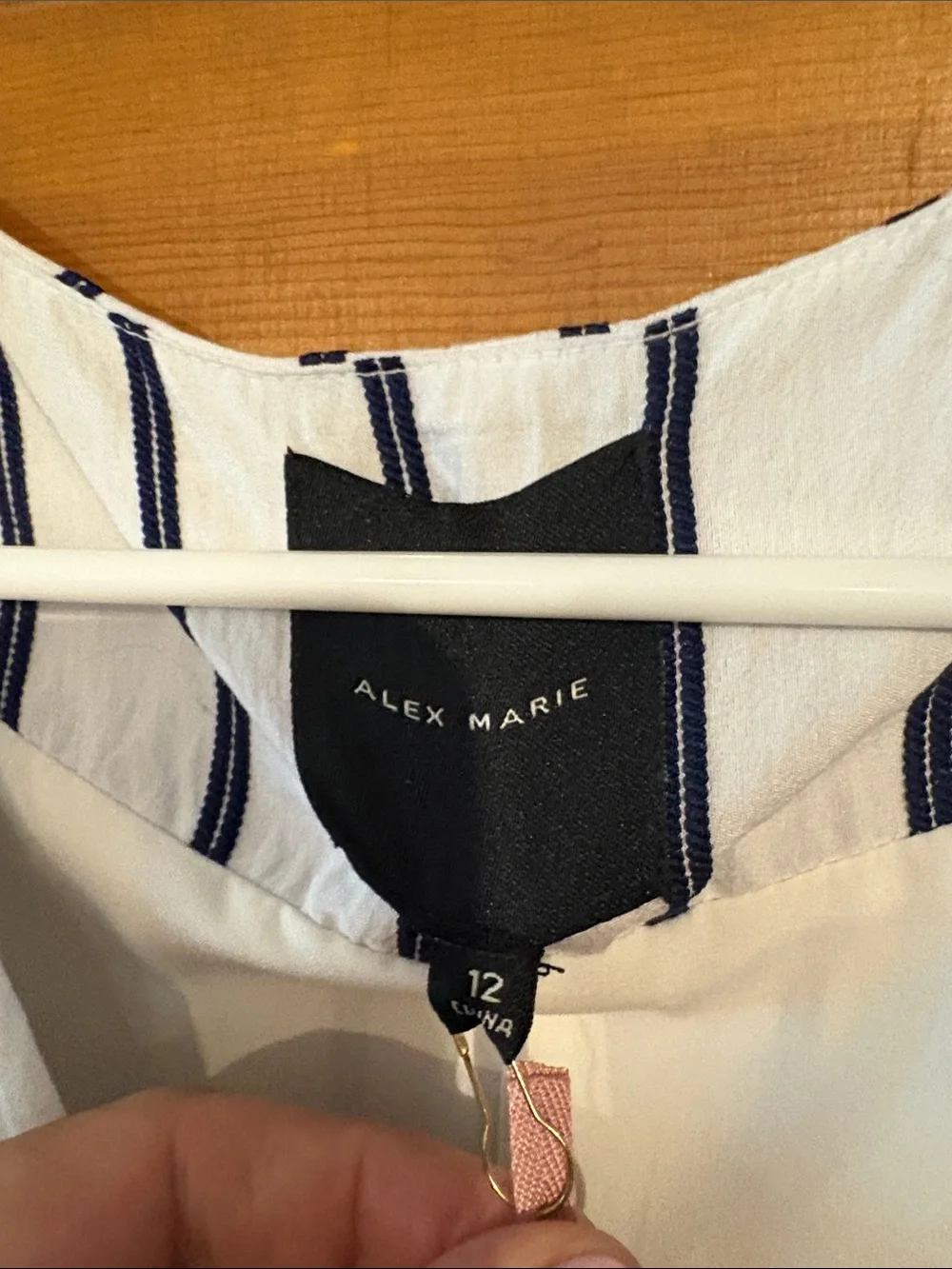Alex Marie size 12 Sleeveless White Dress with Navy Stripe - Classic Wrap Style - Picture 4 of 6